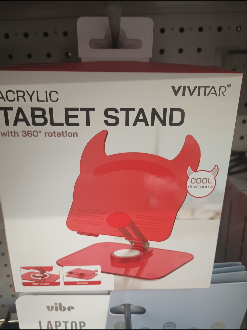 Red Acrylic Tablet Stand with Devil Horns